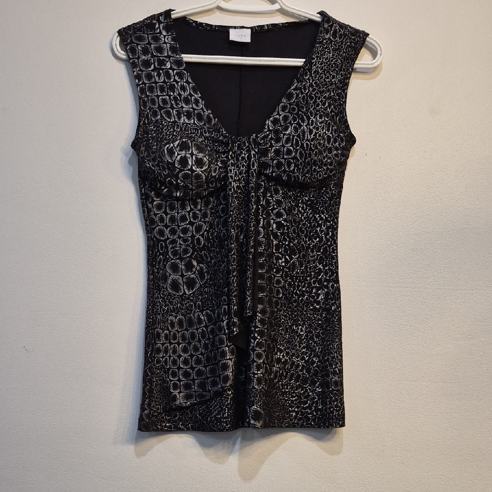 🌹5 for $50🌹Suzy Shier Black and Silver Croc-Print Sleeveless Camisole